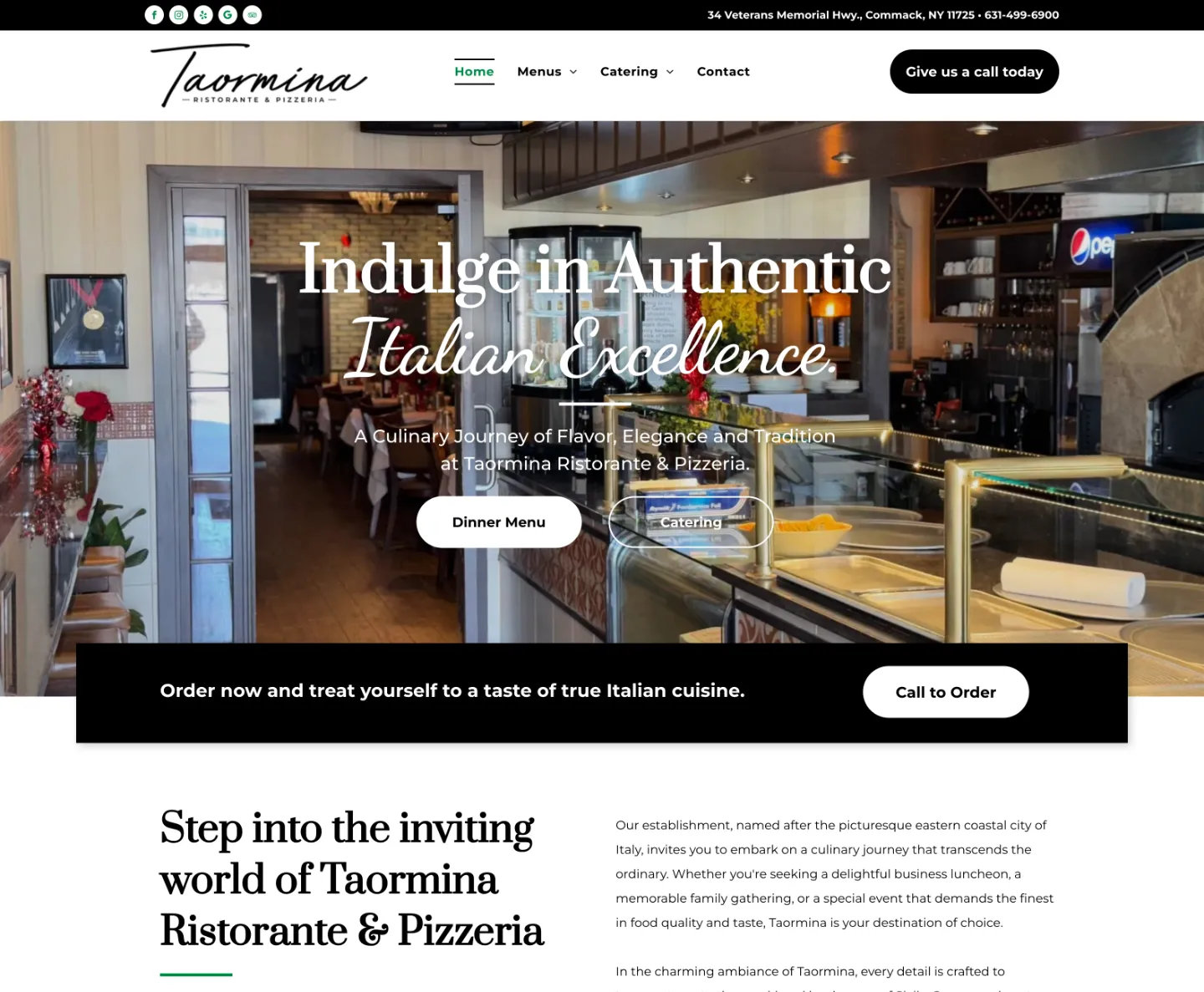 A screenshot of the website for taormina ristorante & pizzeria.