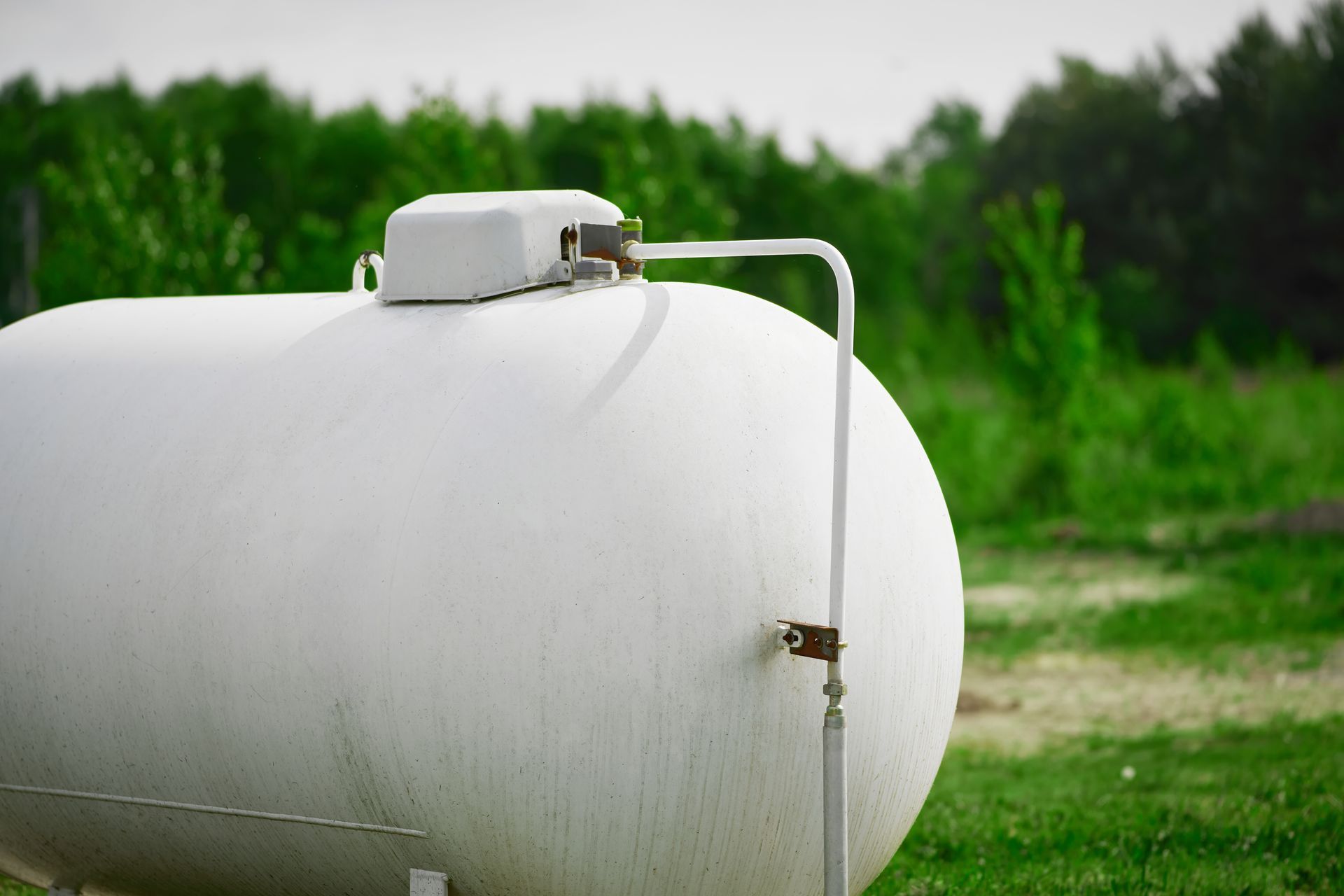 A residential above-ground propane tank.