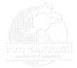 The logo for pro carwash is a blue circle with bubbles in it.