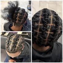 Close-up of various head shots showcasing men's hairstyles featuring intricate twist patterns.