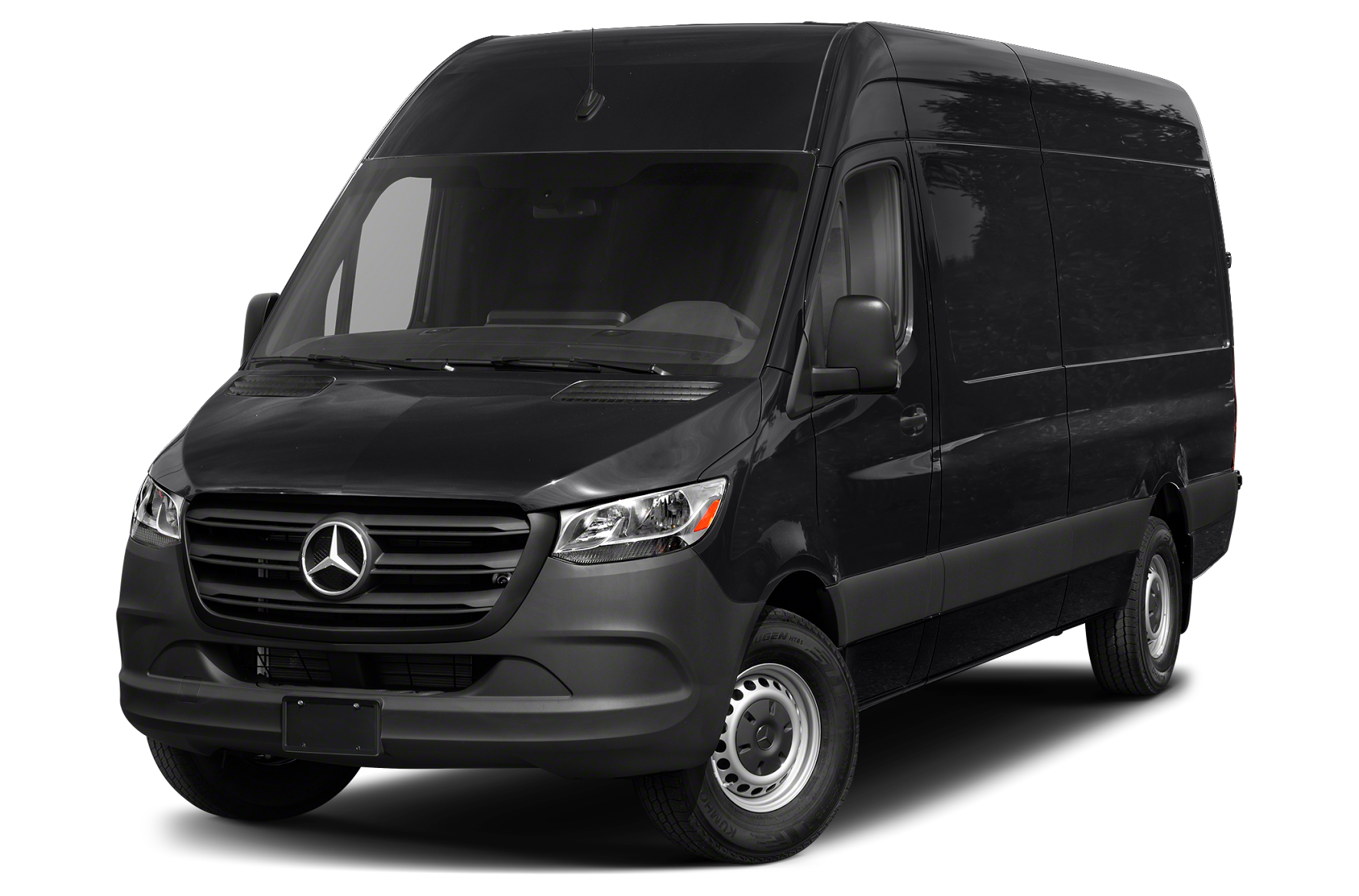 A black van is parked on a white background.