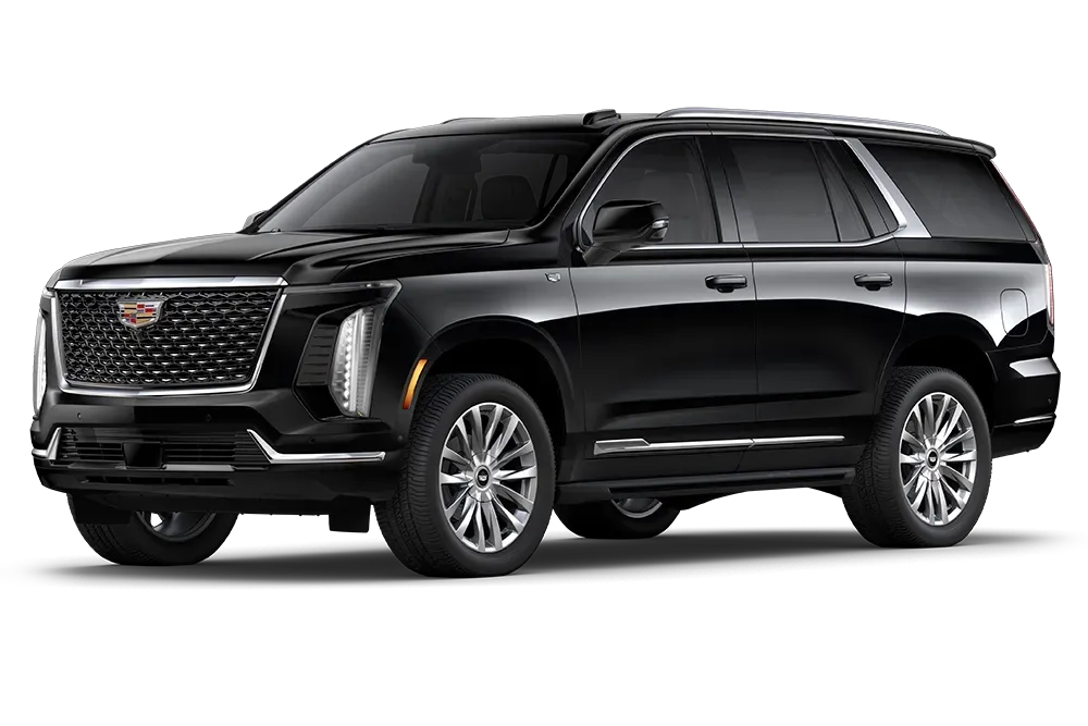 A black cadillac escalade is shown on a white background.