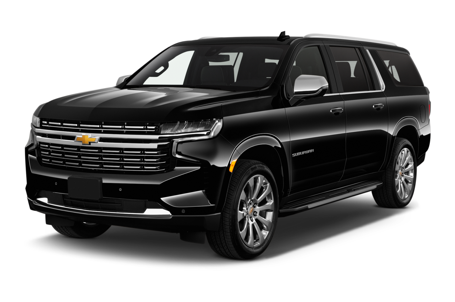 A black chevrolet suburban suv is shown on a white background.
