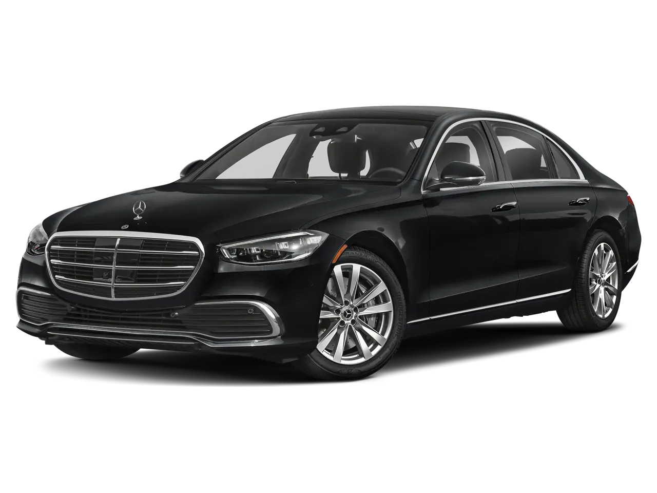 A black mercedes benz s class is shown on a white background.