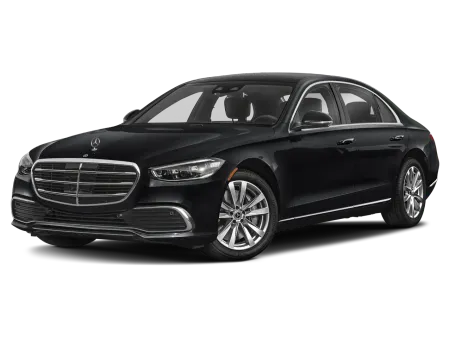 A black mercedes benz s class is shown on a white background.