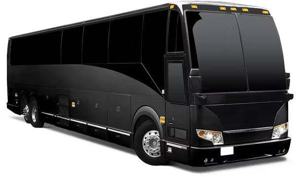 A black bus is parked on a white background