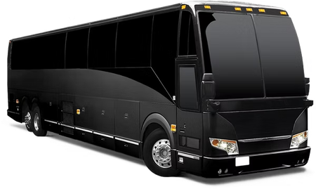 A black bus is parked on a white background