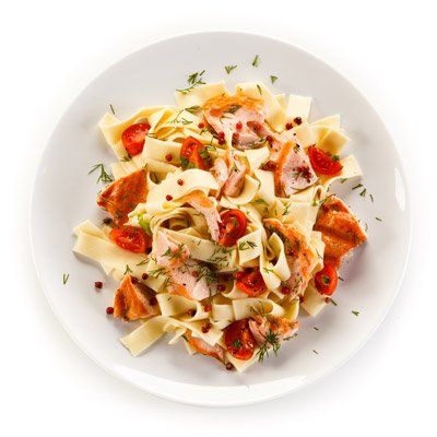 Morettis Restaurant — Pasta With Salmon and Vegetables in Dublin, OH