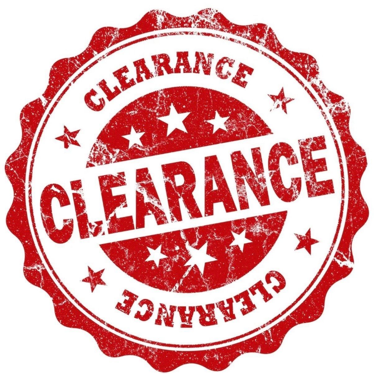 A red circle with the words `` clearance sale '' on it