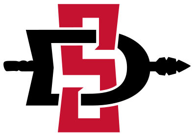 A red and black logo with an arrow pointing to the right.