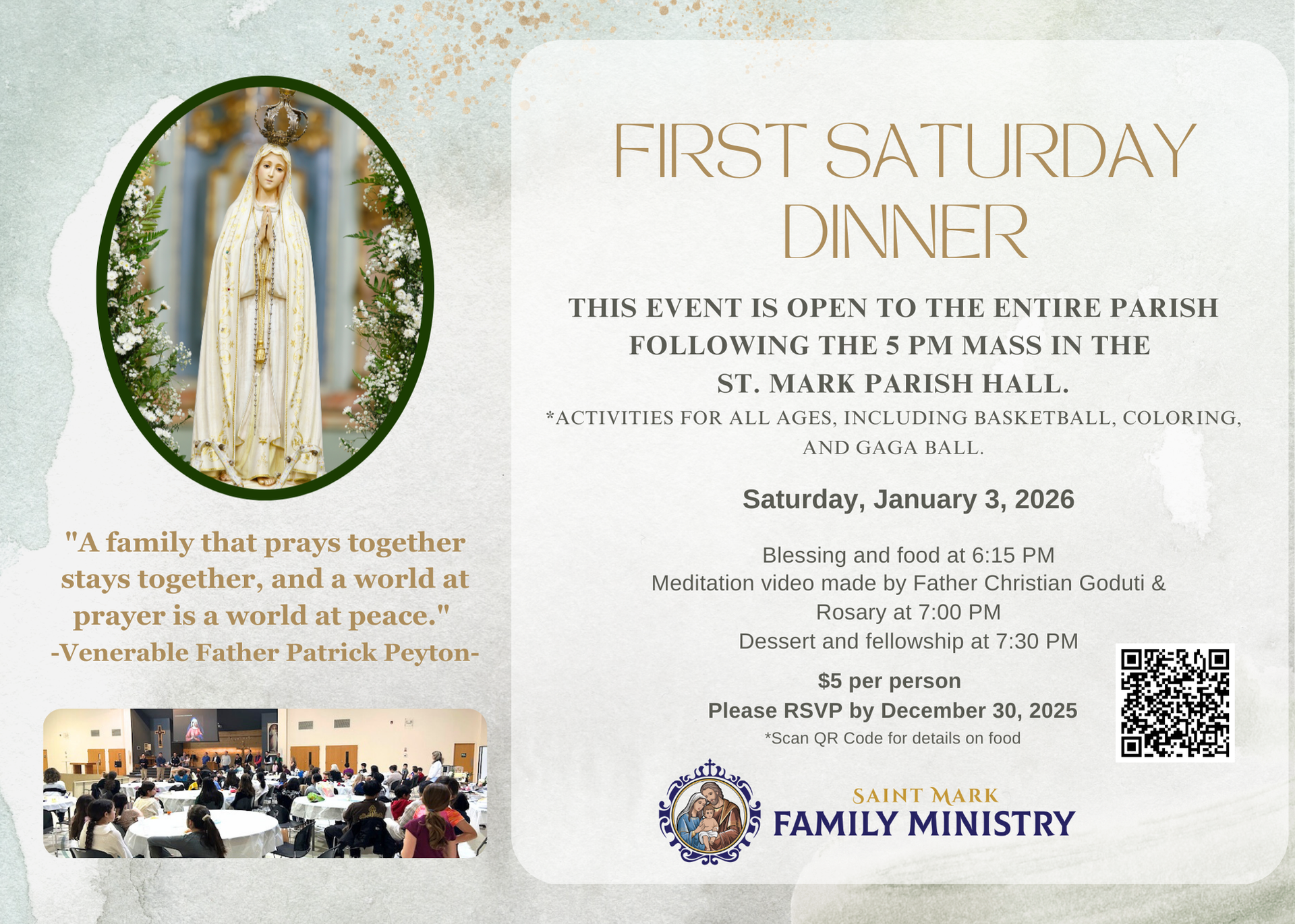 First Saturday Devotion Dinner