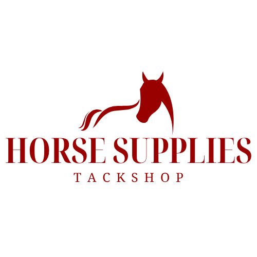 A logo for race horse tack shop with a red horse