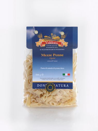 Confezione di Mezze Penne, pasta secca trafilata al bronzo Valdoro