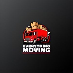 Red moving truck logo with stacked boxes, text says "Everything Moving".