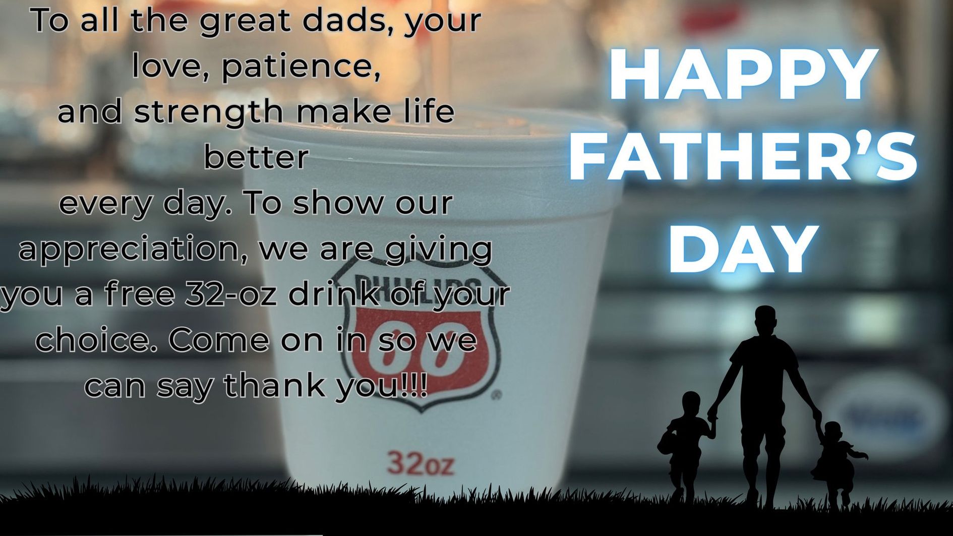 A happy father 's day card with a man and two children
