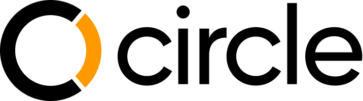 Circle logo in black and orange on a white background