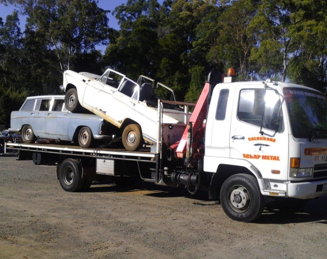 Towing white car — Caloundra Scrap Metal Beerwah, QLD
