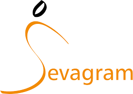 Sevagram-logo met een oranje gestileerde S en een zwart ovaal accent op een witte achtergrond.