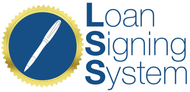 A logo for a loan signing system with a pen in a circle.