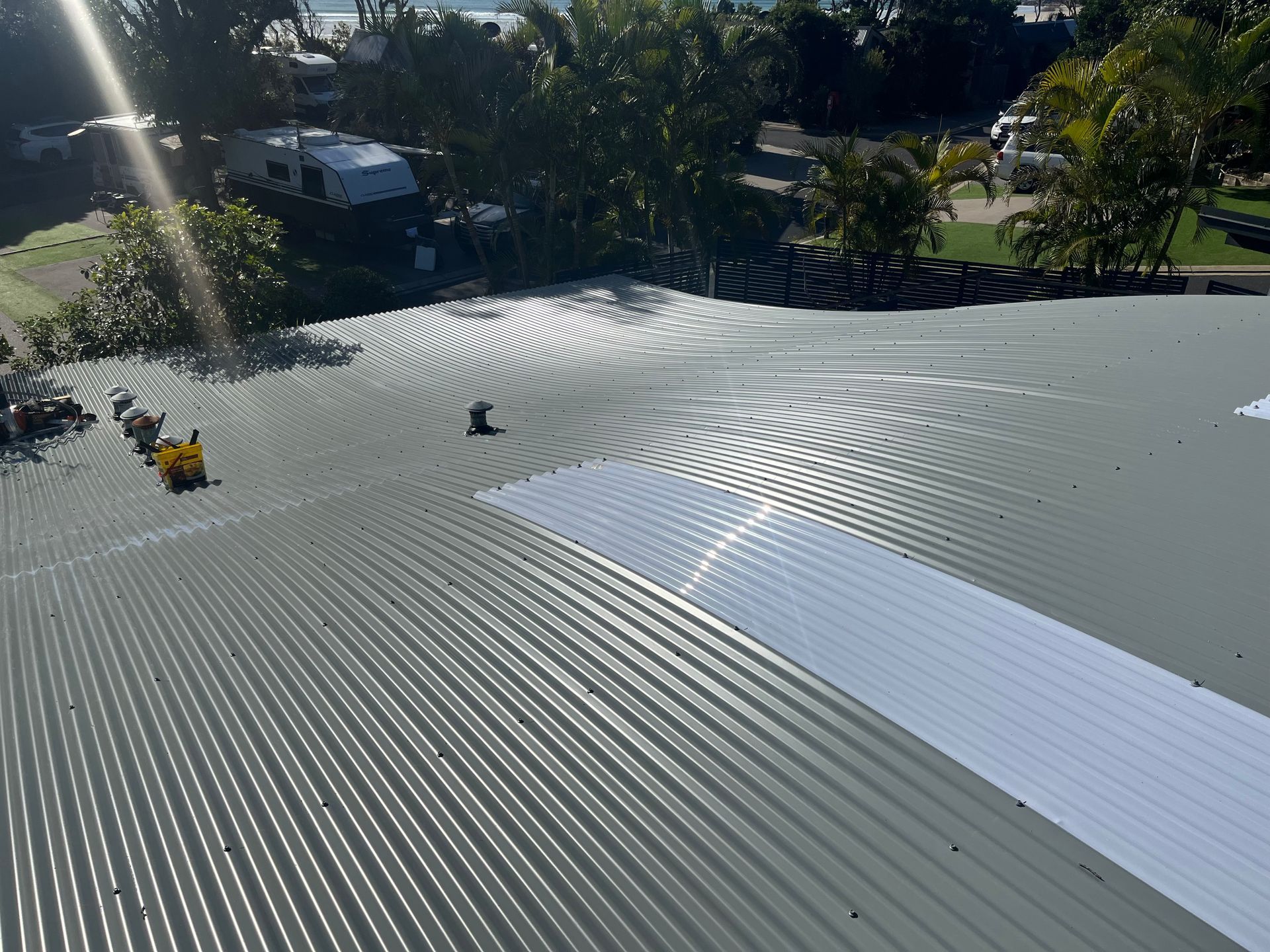 A green metal rooftop — Blue Sky Roofing NSW In Pottsville, NSW
