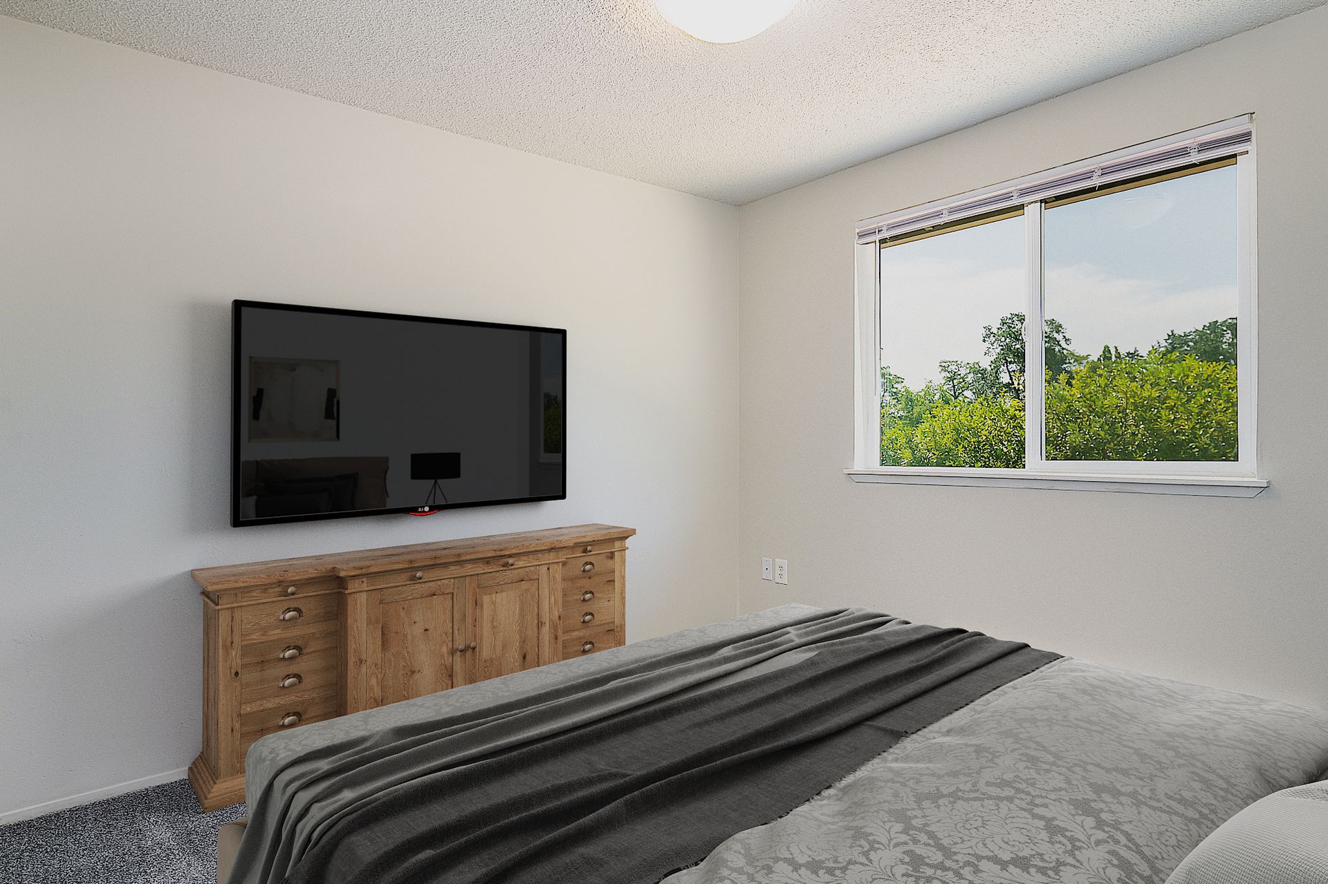 Photo showing the bedroom with a medium size window