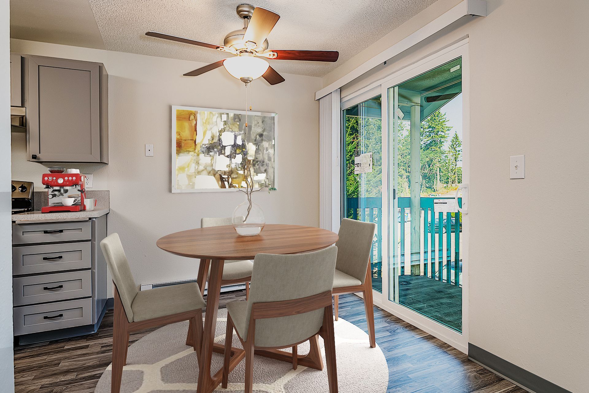 Photo showing the dining area, with a balcony nearby