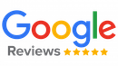 A google review logo with five stars on a white background.