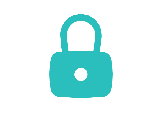A blue padlock with a hole in the middle on a white background.