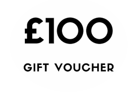 A black and white logo for a 100 pound gift voucher.
