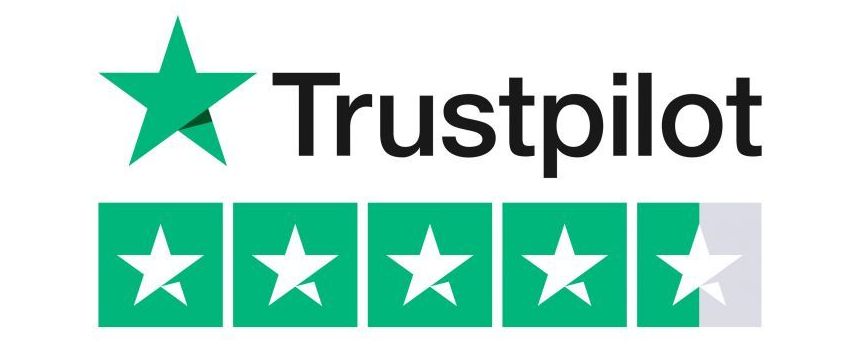 The trustpilot logo has a green star and five stars.