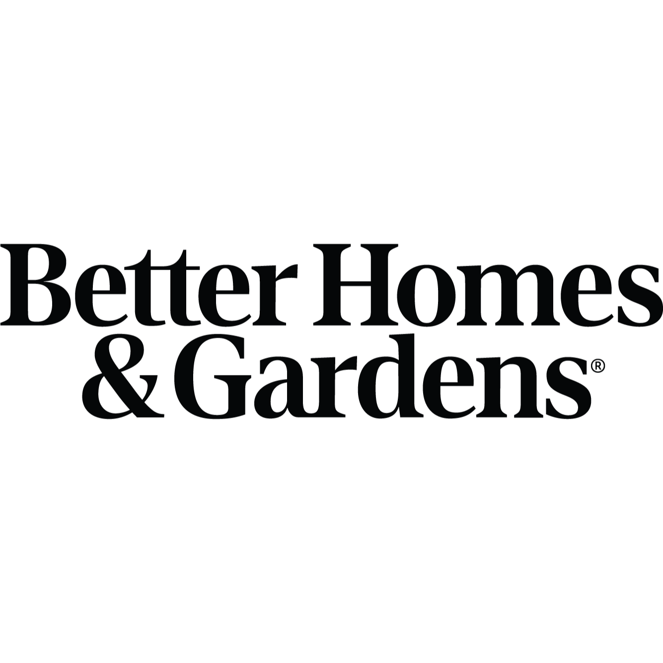 The logo for better homes and gardens is black and white.