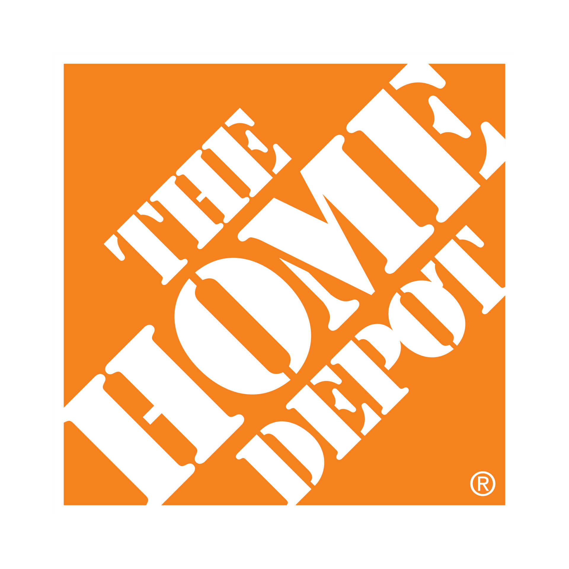 An orange and white logo for the home depot