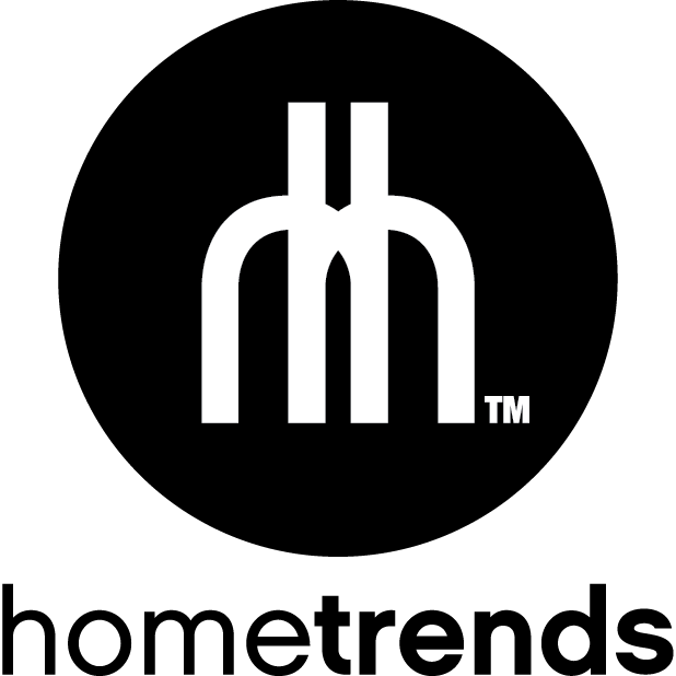 A black and white logo for hometrends , a company that sells furniture.