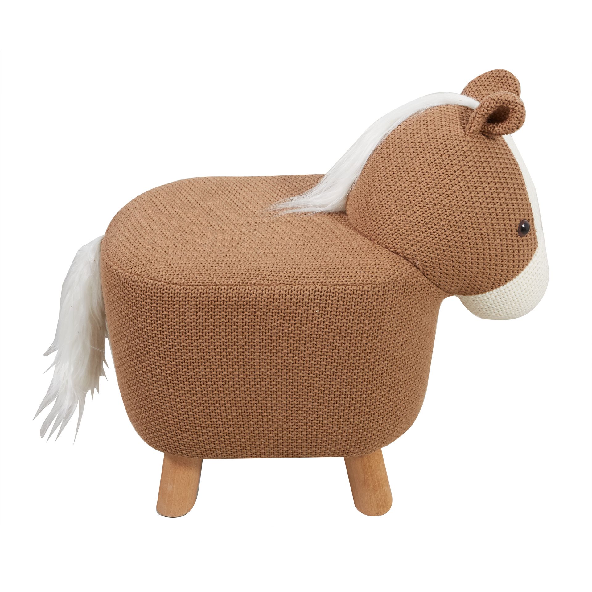 A brown ottoman in the shape of a horse