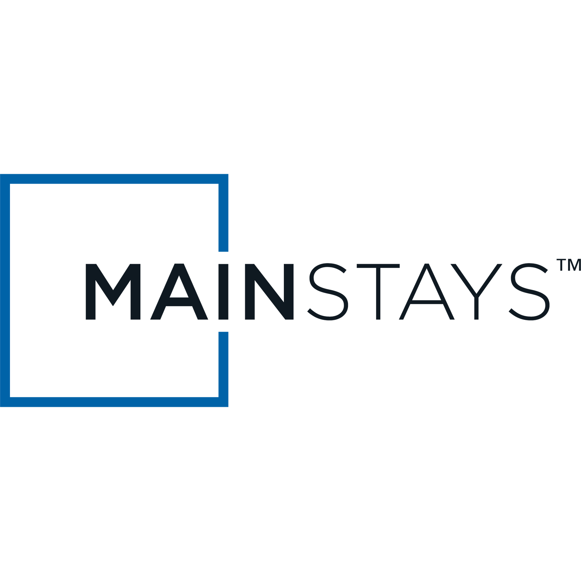 The mainstays logo is blue and black and has a square in the middle.