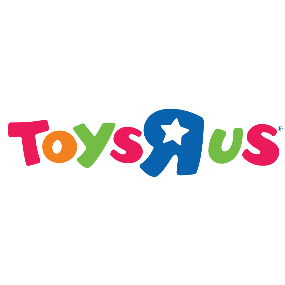 A colorful logo for toys r us on a white background