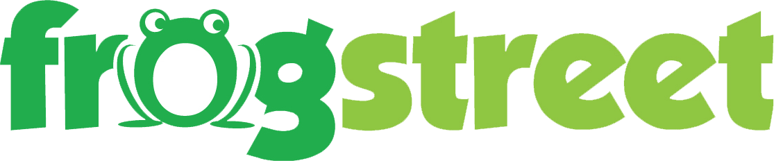 A green and white logo for frogstreet with a frog on it
