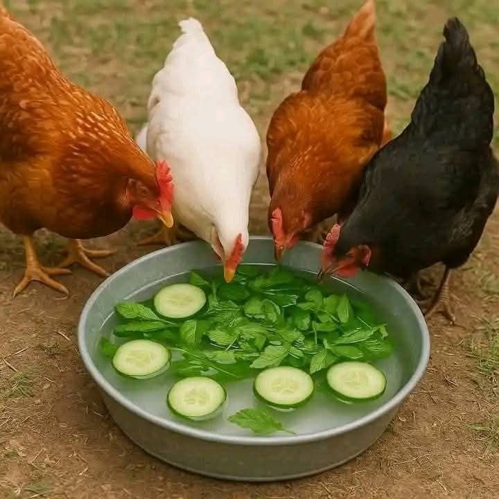 Four Chickens Eating Cucumber and Greens From a Metal Bowl Outside — NQ Stockfeeds & Farm Supplies In Yorkeys Knob, QLD