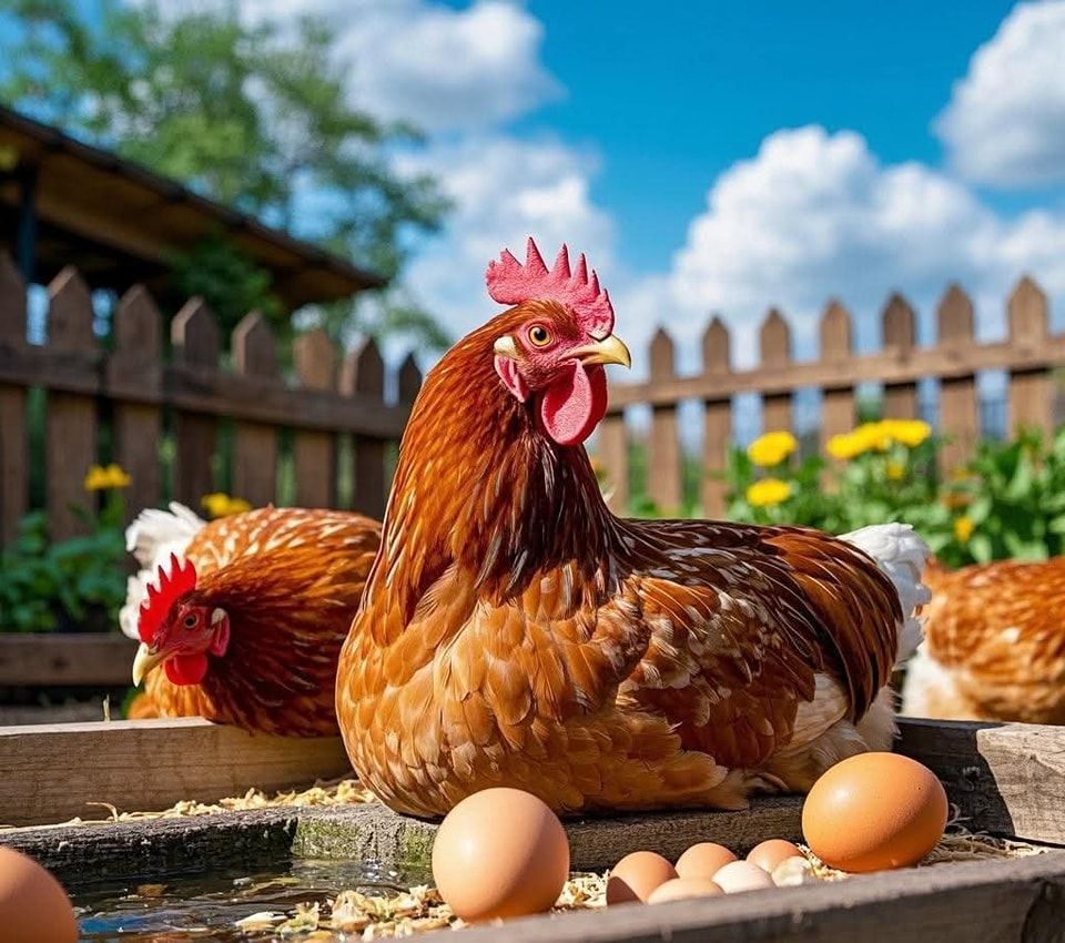 Chickens Resting by Wooden Troughs With Eggs — NQ Stockfeeds & Farm Supplies In Mareeba, QLD