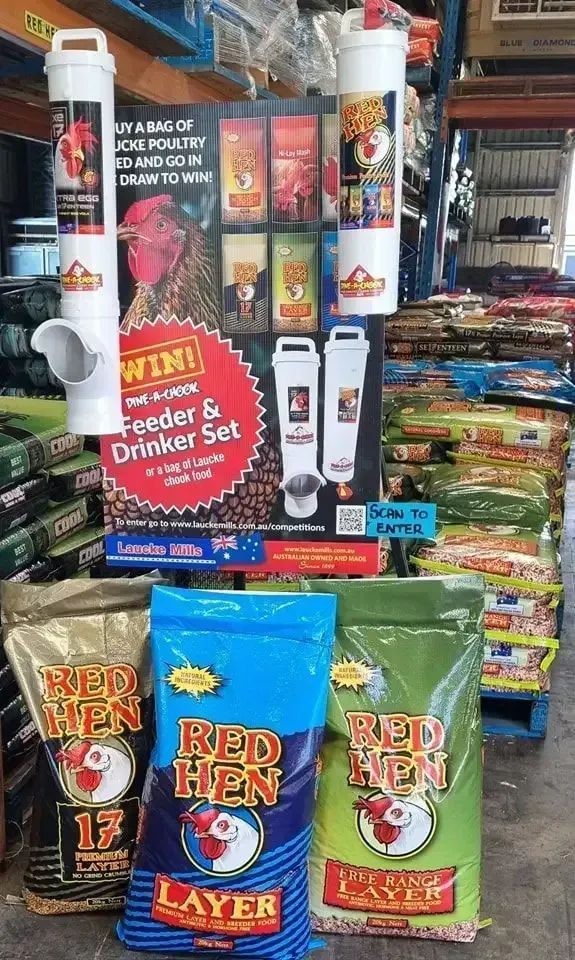 Chicken Feed Display in Store With Bags of Feed and Feeders — NQ Stockfeeds & Farm Supplies In Cairns, QLD