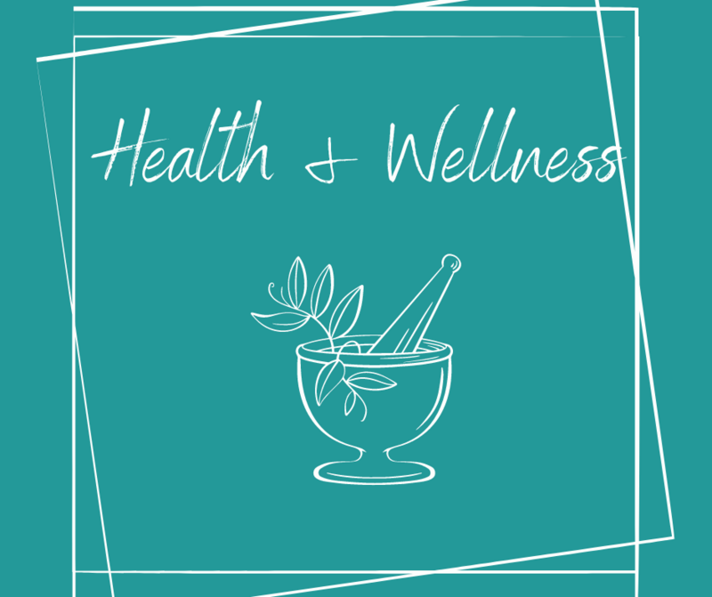 A logo for health and wellness with a mortar and pestle.