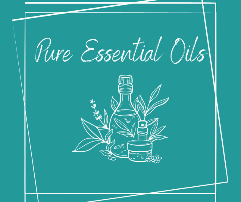 A drawing of essential oils on a blue background with the words `` pure essential oils ''.