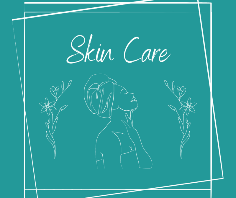 A drawing of a woman with flowers and the words `` skin care ''.