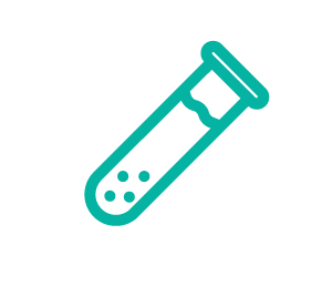A green test tube icon on a white background.