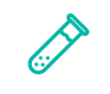 A green test tube icon on a white background.