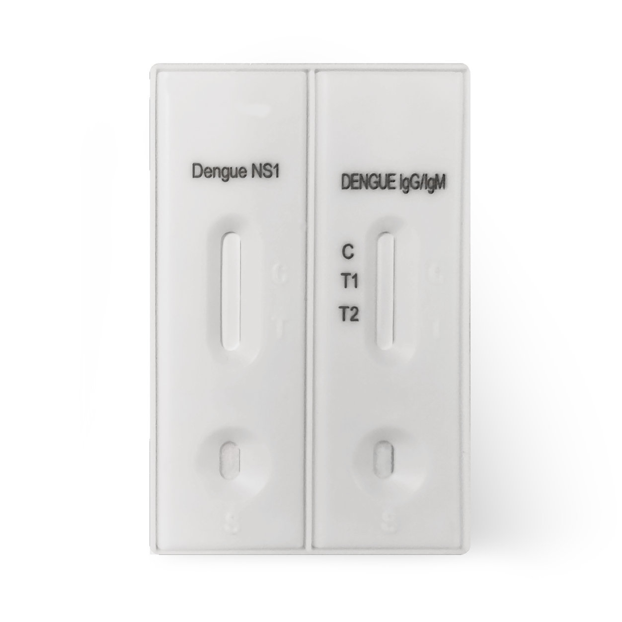 A pair of dengue test strips on a white background