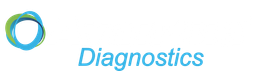 A blue and green logo for diagnostics with a circle in the middle.