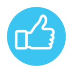 A thumbs up icon in a blue circle on a white background.