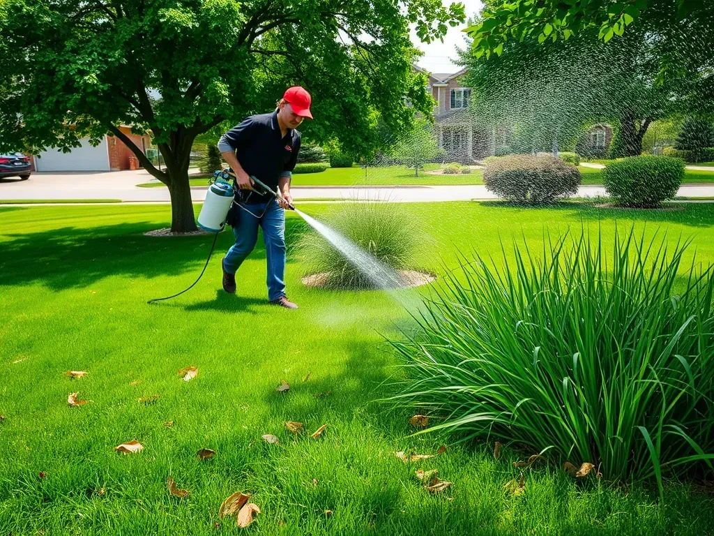 A man is spraying a lawn with a sprayer.