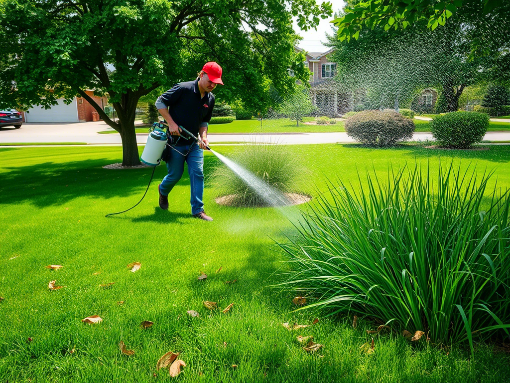 RedStone treating a front lawn during a weekly lawn care visit in Sandy, Utah.